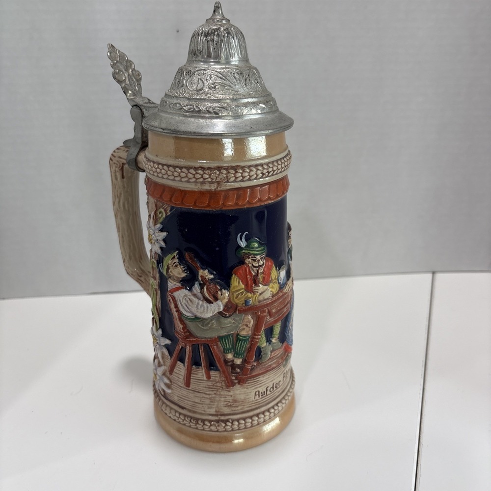 Western Germany Oktoberfest Breweriana Lidded Stein with Griffin Finial Lid